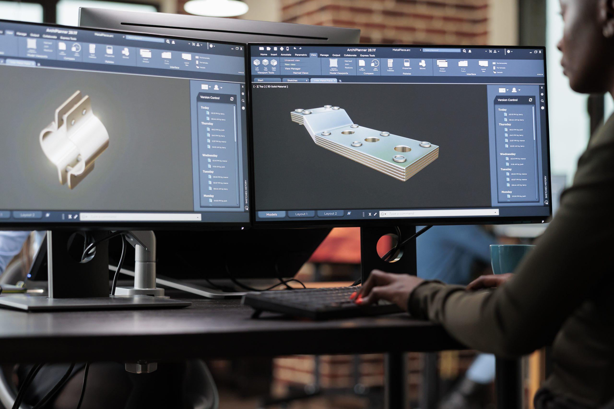 Creative company professional digital engineer modeling 3D mesh while improving geometry.